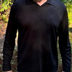 Claiborne Mens Black Ribbed LS Polo Shirt - Medium